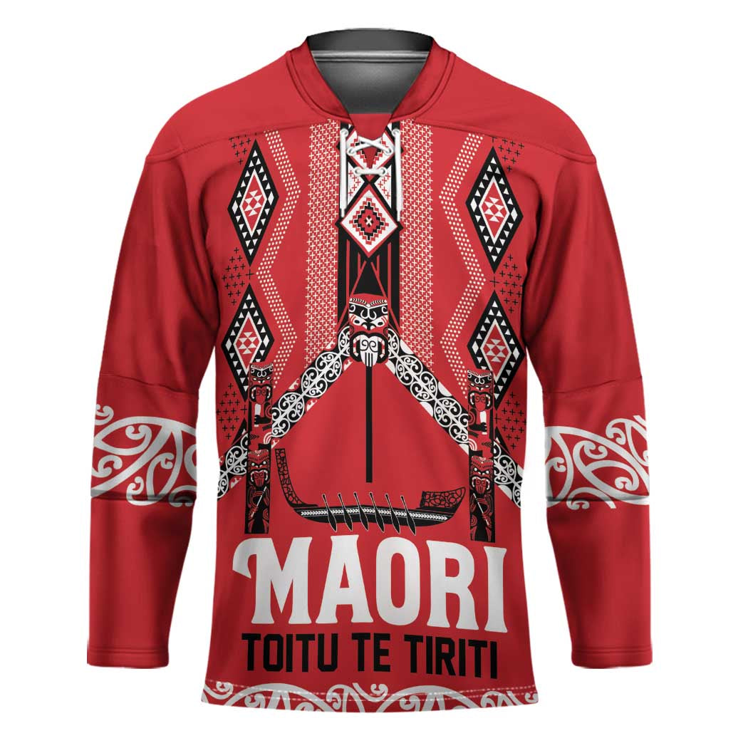 Toitu Te Tiriti Waitangi Hockey Jersey Red Wharenui House LT9 Unisex Red - Polynesian Pride
