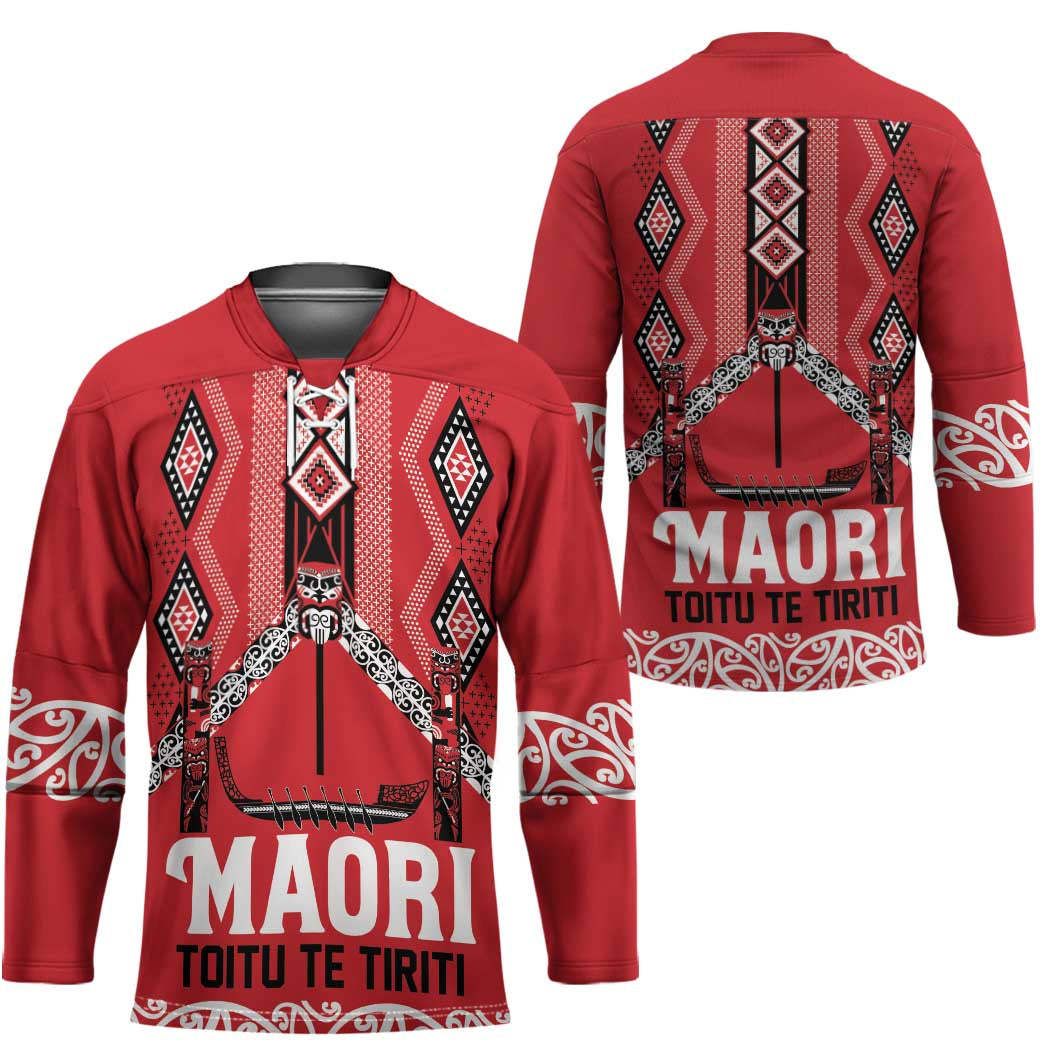 Toitu Te Tiriti Waitangi Hockey Jersey Red Wharenui House LT9 - Polynesian Pride