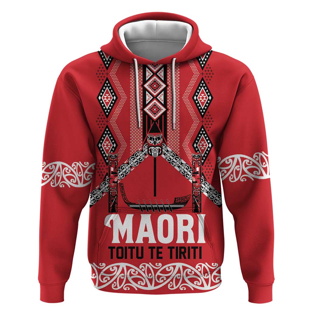 Toitu Te Tiriti Waitangi Hoodie Red Wharenui House - Polynesian Pride