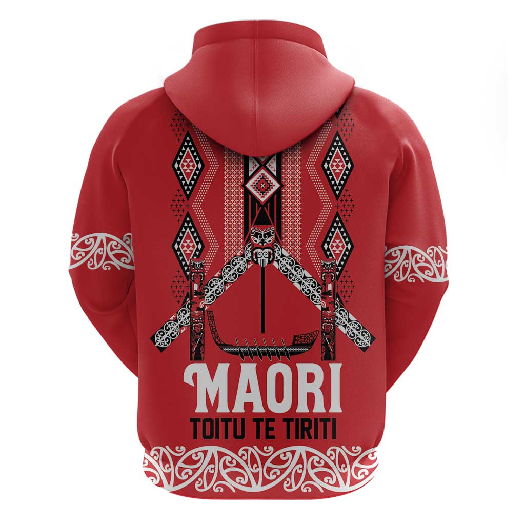 Toitu Te Tiriti Waitangi Hoodie Red Wharenui House - Polynesian Pride