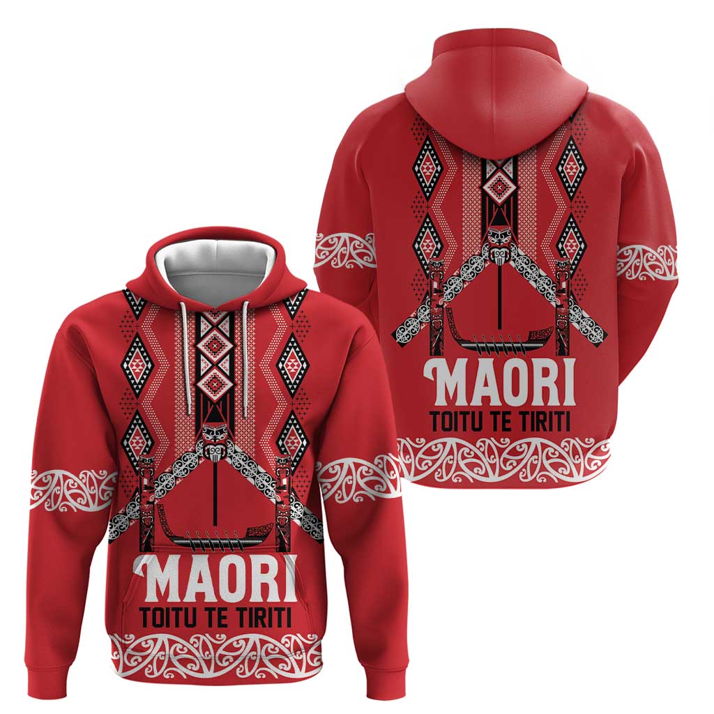Toitu Te Tiriti Waitangi Hoodie Red Wharenui House - Polynesian Pride