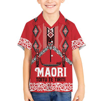 Toitu Te Tiriti Waitangi Kid Hawaiian Shirt Red Wharenui House - Polynesian Pride