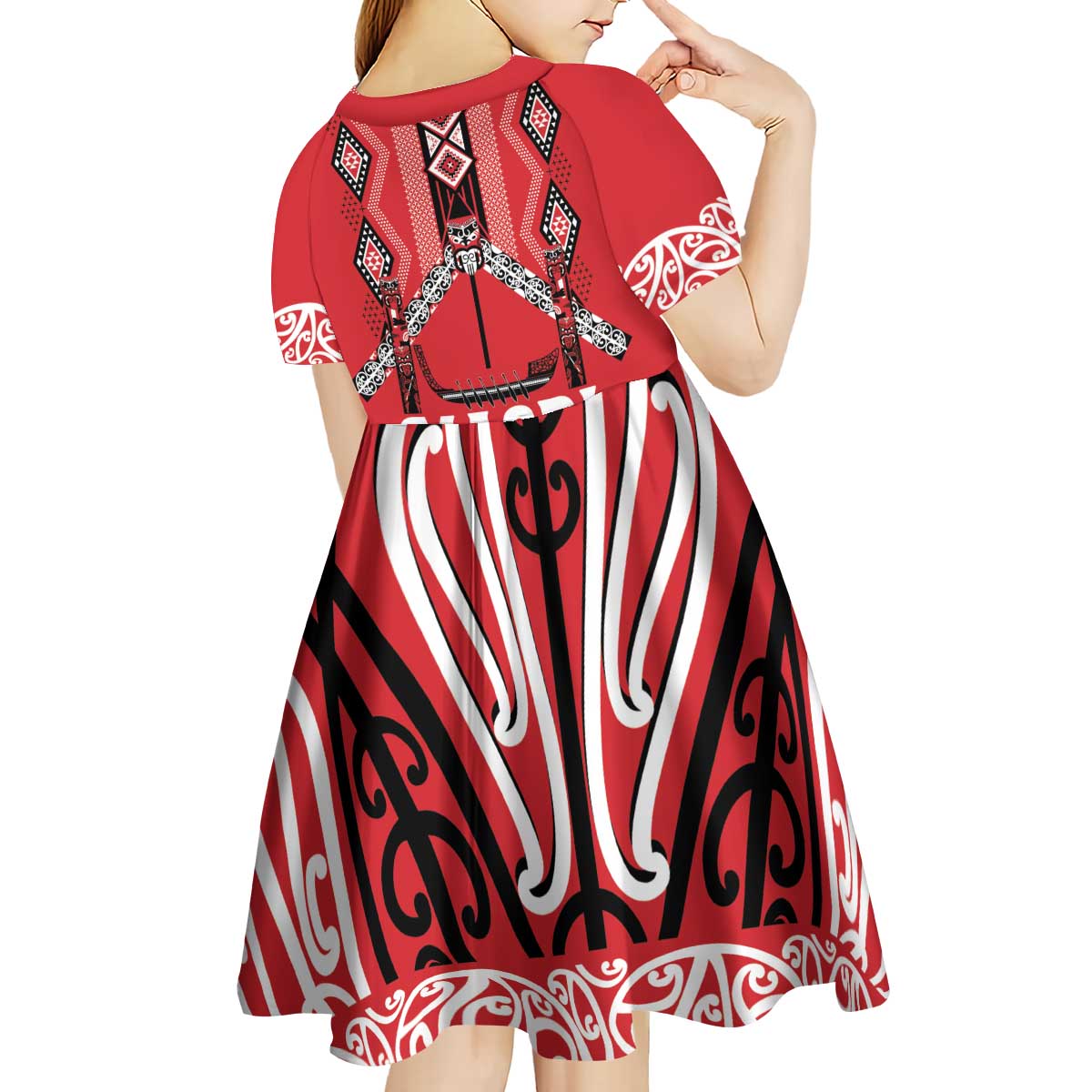 Toitu Te Tiriti Waitangi Kid Short Sleeve Dress Red Wharenui House LT9 - Polynesian Pride