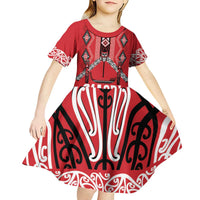 Toitu Te Tiriti Waitangi Kid Short Sleeve Dress Red Wharenui House LT9 - Polynesian Pride