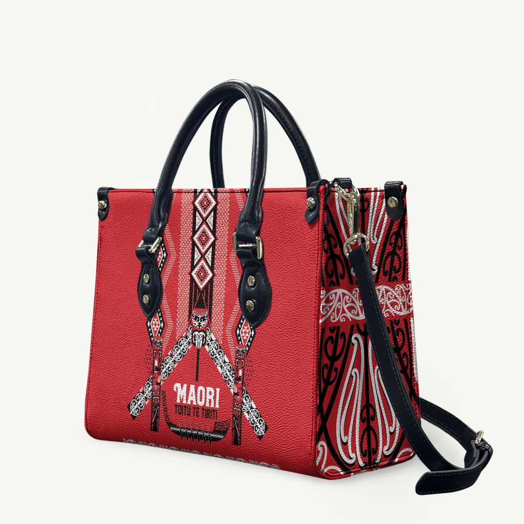 Toitu Te Tiriti Waitangi Leather Bag Red Wharenui House LT9 Red - Polynesian Pride