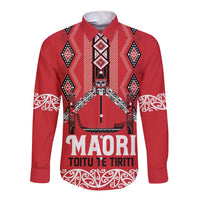Toitu Te Tiriti Waitangi Long Sleeve Button Shirt Red Wharenui House LT9 Unisex Red - Polynesian Pride