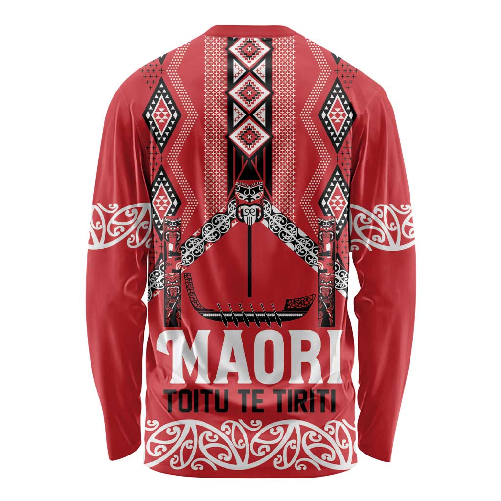 Toitu Te Tiriti Waitangi Long Sleeve Shirt Red Wharenui House - Polynesian Pride