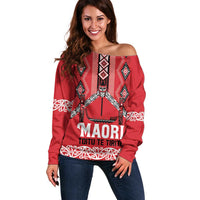 Toitu Te Tiriti Waitangi Off Shoulder Sweater Red Wharenui House - Polynesian Pride