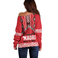 Toitu Te Tiriti Waitangi Off Shoulder Sweater Red Wharenui House - Polynesian Pride