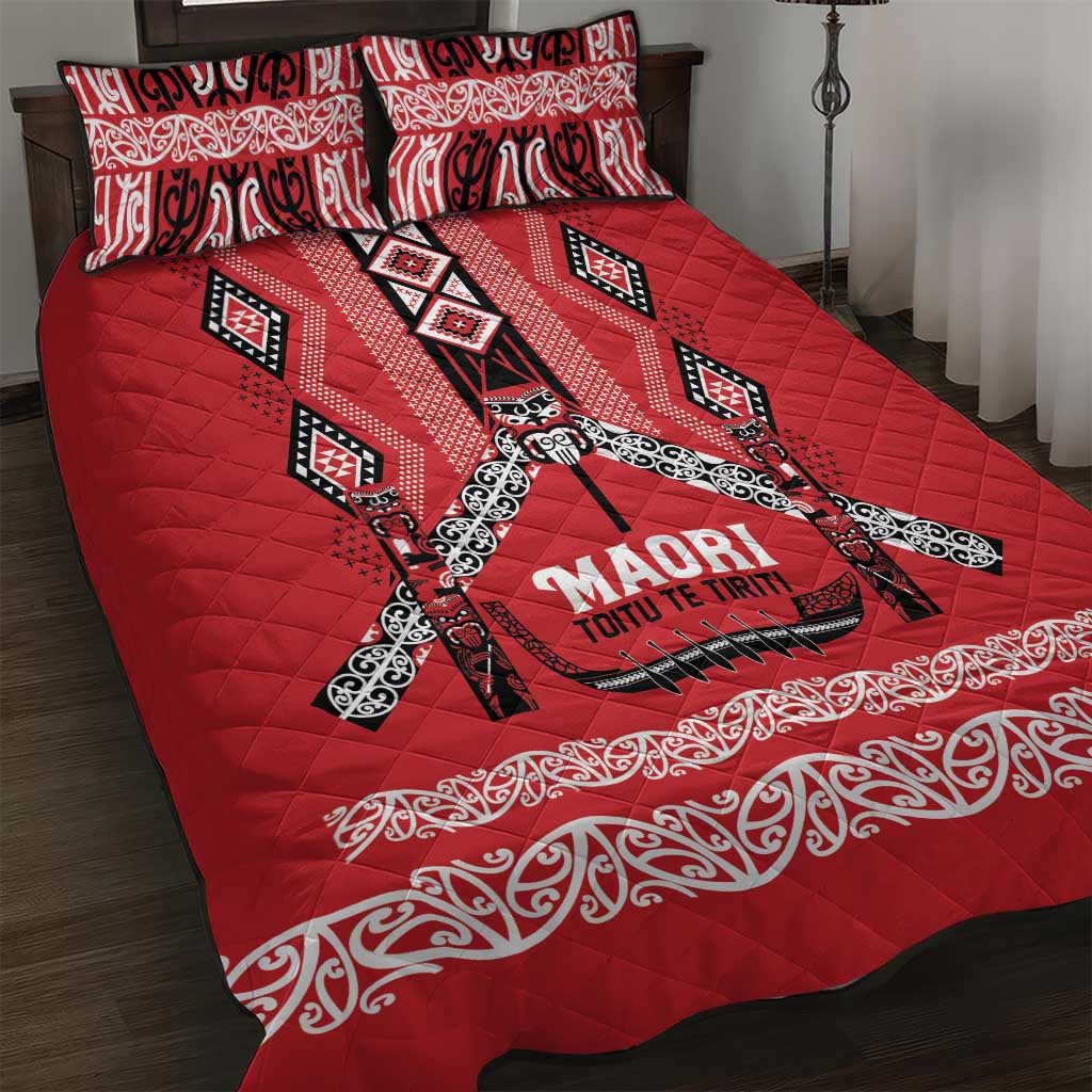 Toitu Te Tiriti Waitangi Quilt Bed Set Red Wharenui House - Polynesian Pride
