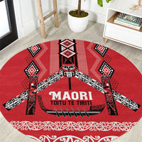 Toitu Te Tiriti Waitangi Round Carpet Red Wharenui House - Polynesian Pride