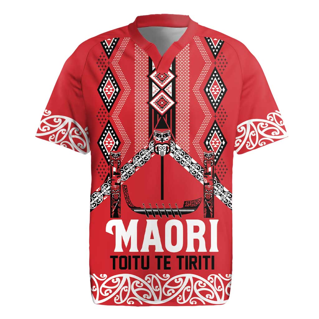 Toitu Te Tiriti Waitangi Rugby Jersey Red Wharenui House - Polynesian Pride