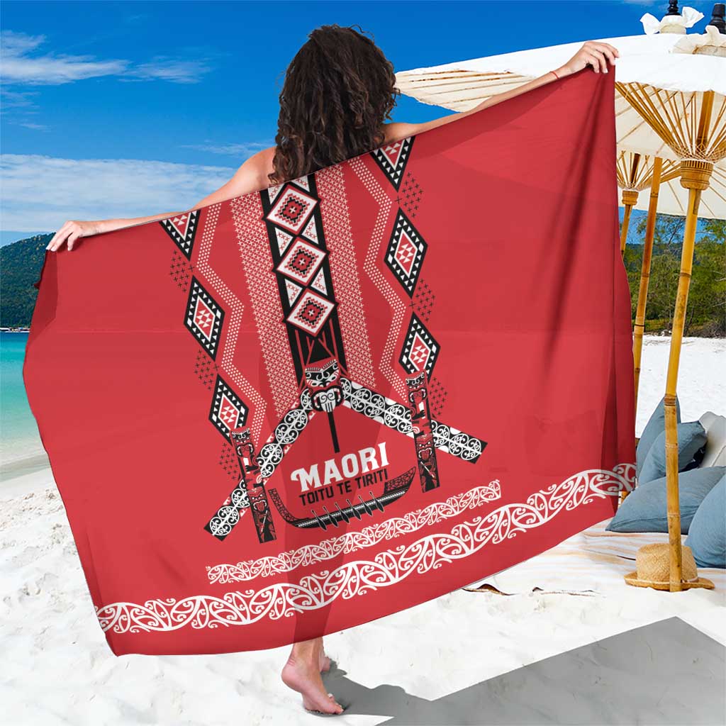 Toitu Te Tiriti Waitangi Sarong Red Wharenui House LT9 One Size 44 x 66 inches Red - Polynesian Pride