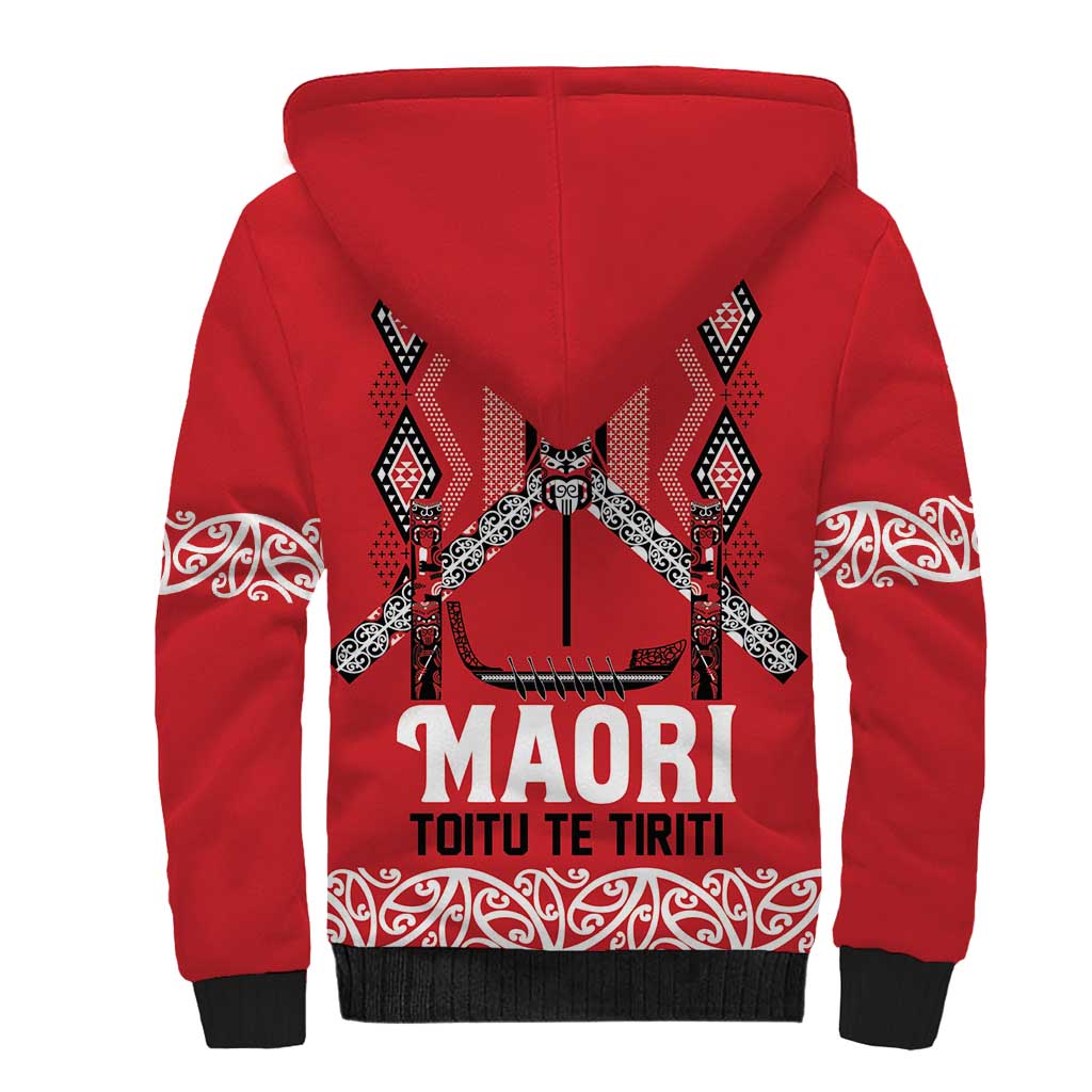 Toitu Te Tiriti Waitangi Sherpa Hoodie Red Wharenui House LT9 - Polynesian Pride