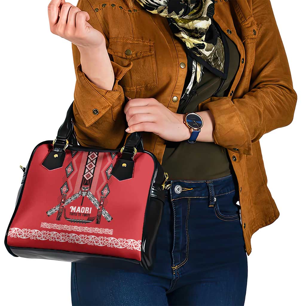 Toitu Te Tiriti Waitangi Shoulder Handbag Red Wharenui House - Polynesian Pride