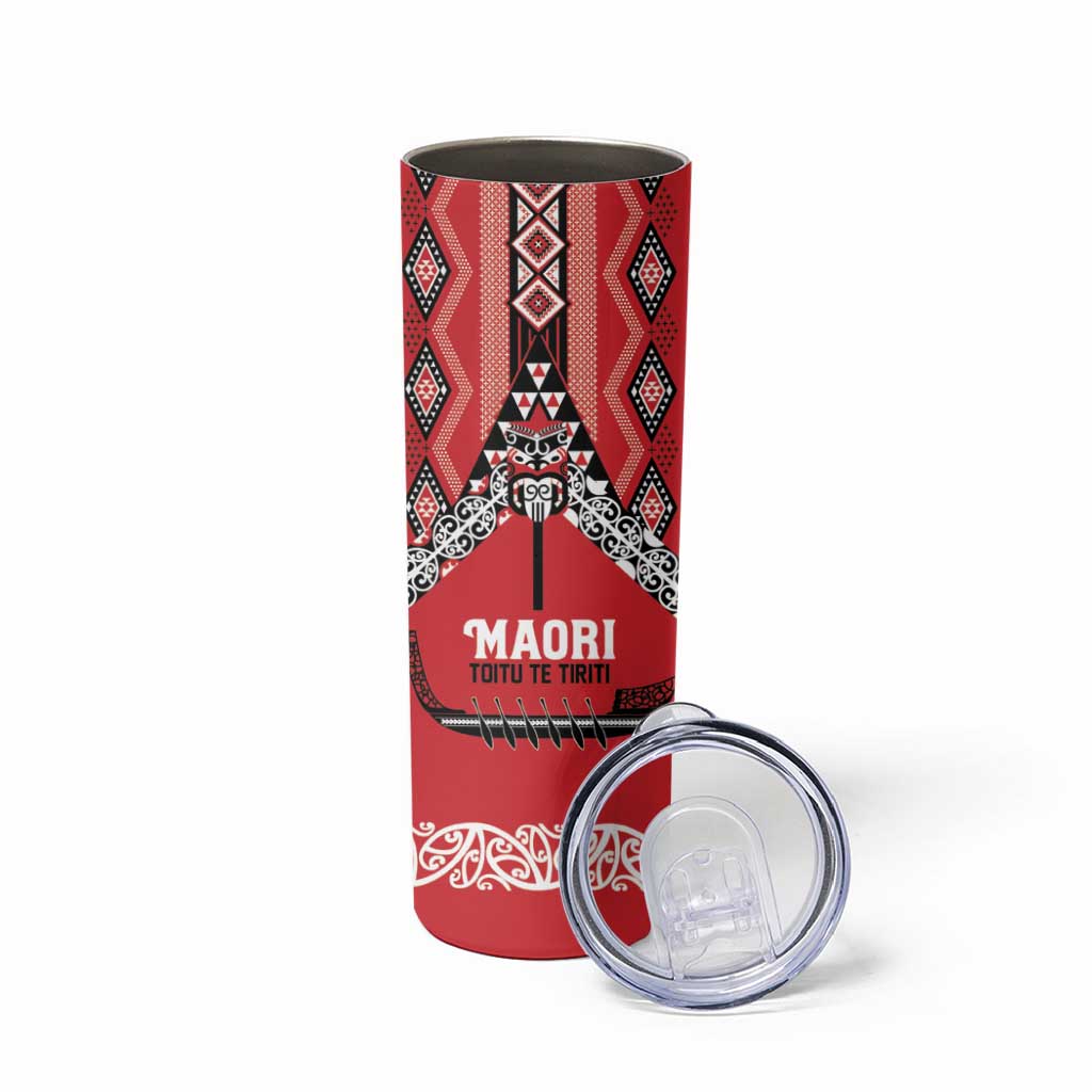 Toitu Te Tiriti Waitangi Skinny Tumbler Red Wharenui House LT9 - Polynesian Pride