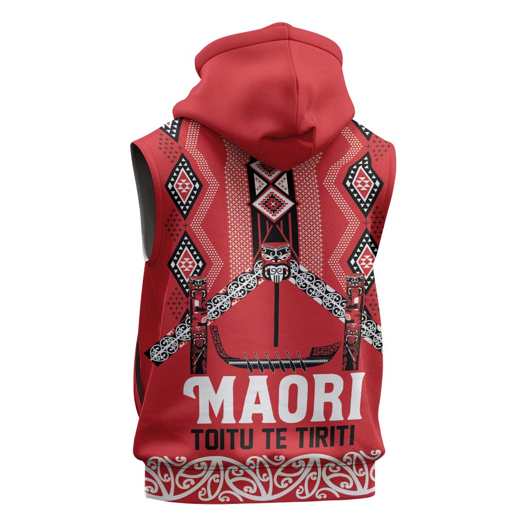Toitu Te Tiriti Waitangi Sleeveless Hoodie Red Wharenui House LT9 - Polynesian Pride