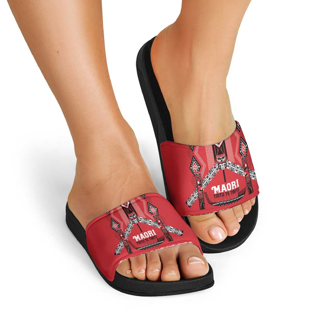 Toitu Te Tiriti Waitangi Slide Sandals Red Wharenui House LT9 - Polynesian Pride