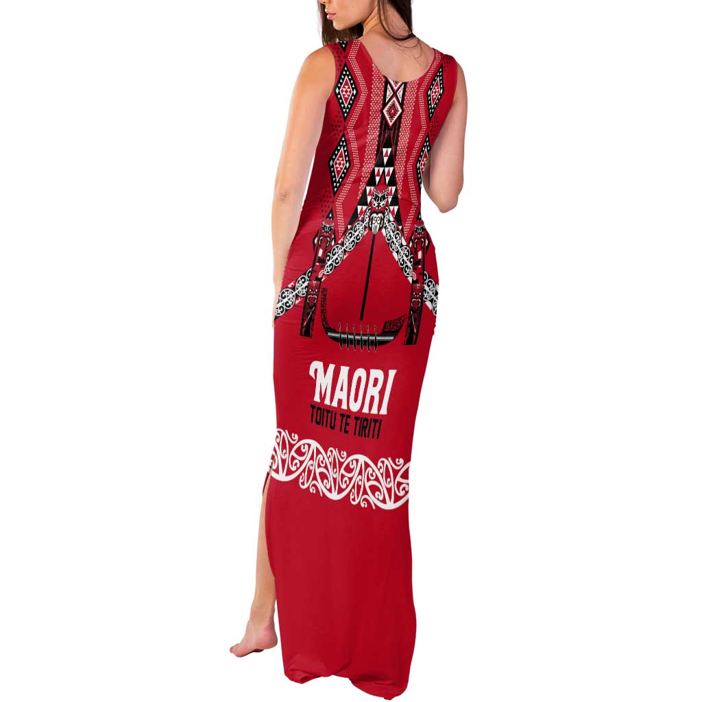 Toitu Te Tiriti Waitangi Tank Maxi Dress Red Wharenui House - Polynesian Pride