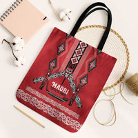 Toitu Te Tiriti Waitangi Tote Bag Red Wharenui House LT9 Black Strap One Size Red - Polynesian Pride