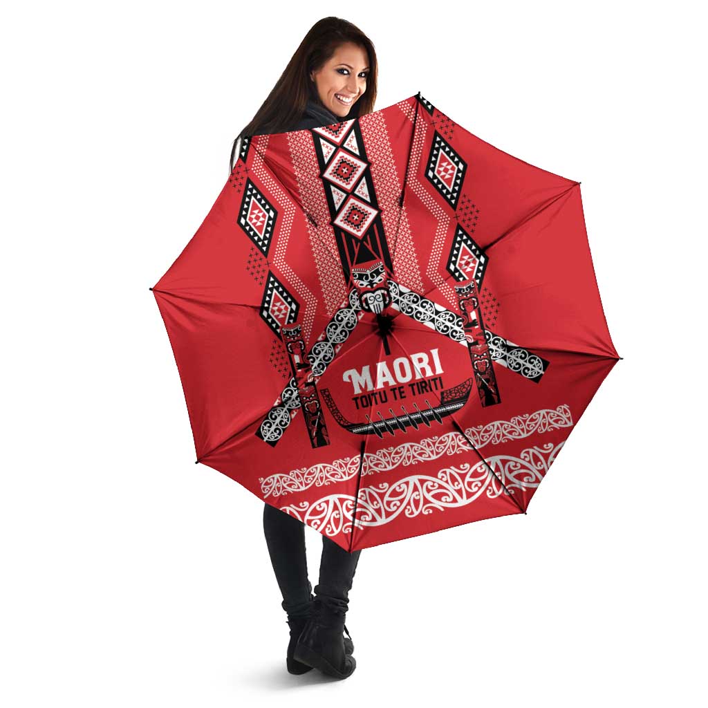 Toitu Te Tiriti Waitangi Umbrella Red Wharenui House LT9 - Polynesian Pride