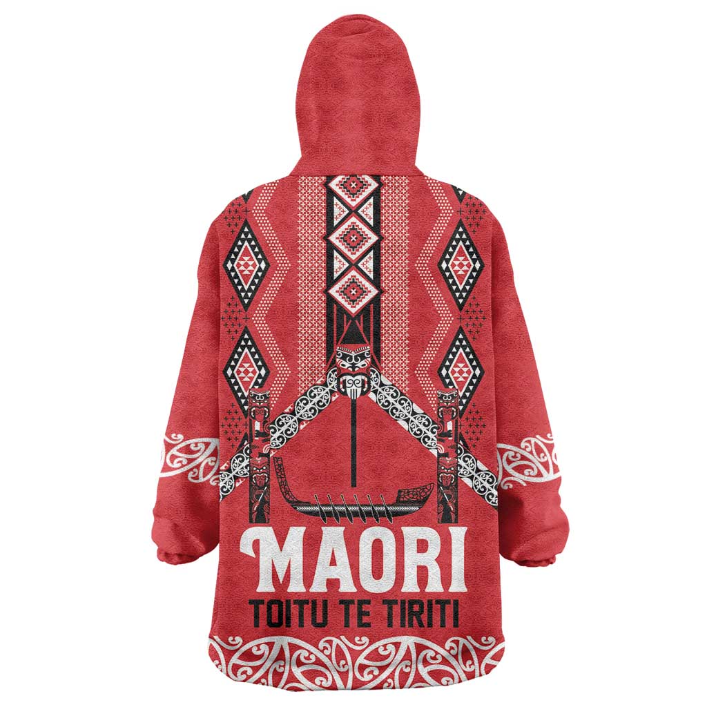 Toitu Te Tiriti Waitangi Wearable Blanket Hoodie Red Wharenui House LT9 - Polynesian Pride