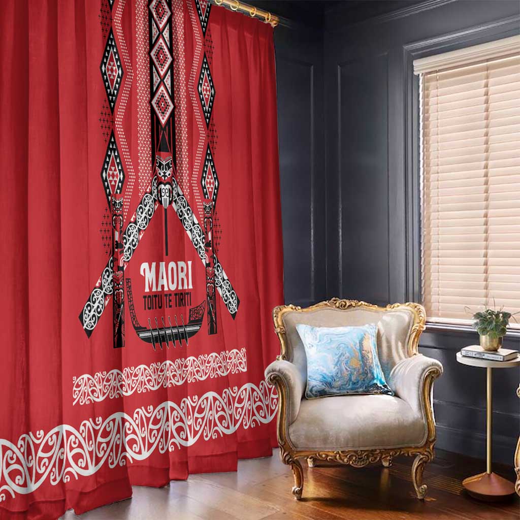 Toitu Te Tiriti Waitangi Window Curtain Red Wharenui House LT9 - Polynesian Pride
