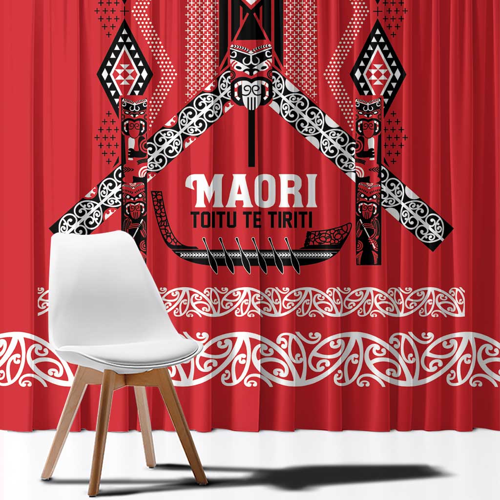 Toitu Te Tiriti Waitangi Window Curtain Red Wharenui House LT9 - Polynesian Pride