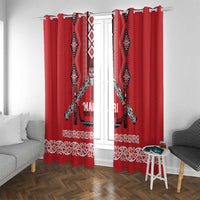 Toitu Te Tiriti Waitangi Window Curtain Red Wharenui House LT9 With Grommets Red - Polynesian Pride