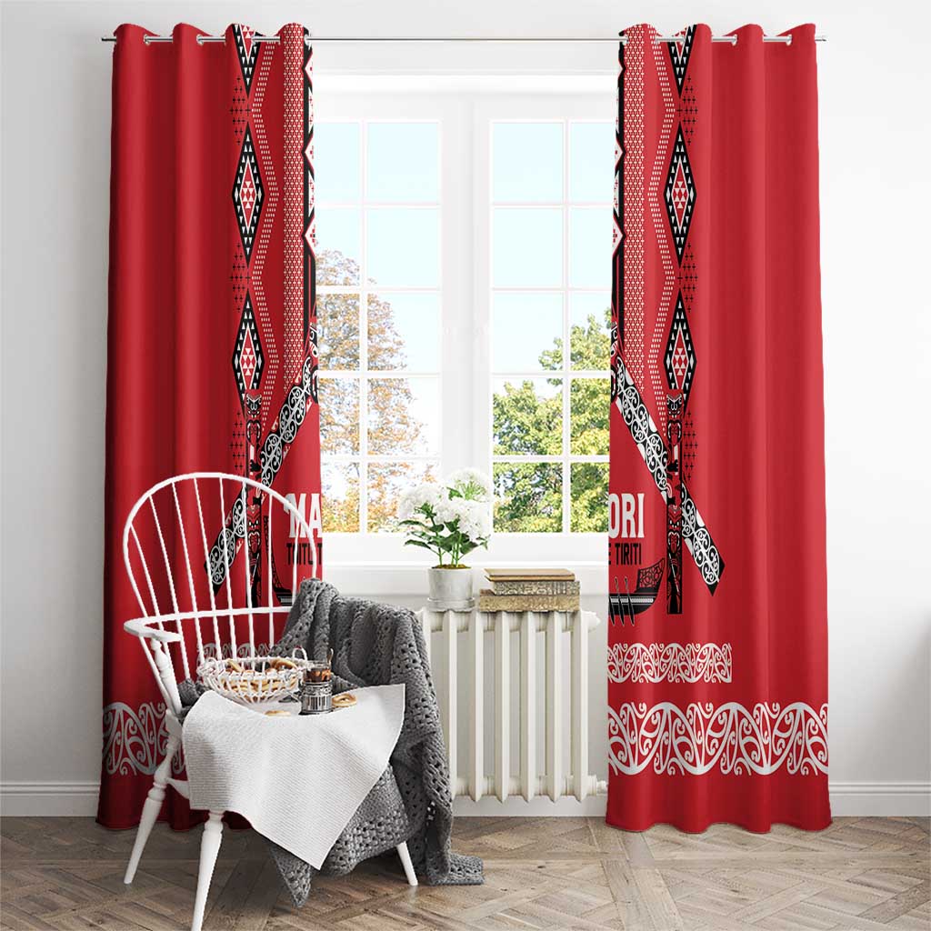 Toitu Te Tiriti Waitangi Window Curtain Red Wharenui House LT9 - Polynesian Pride