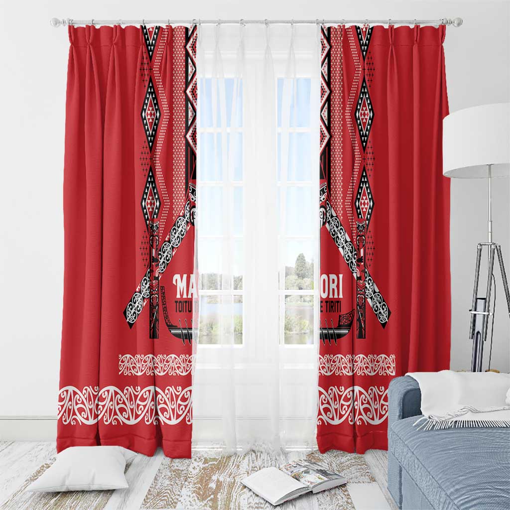 Toitu Te Tiriti Waitangi Window Curtain Red Wharenui House LT9 - Polynesian Pride
