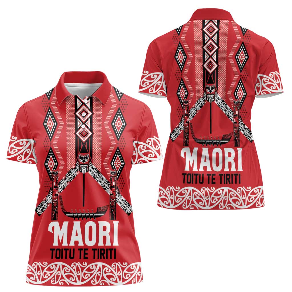 Toitu Te Tiriti Waitangi Women Polo Shirt Red Wharenui House LT9 - Polynesian Pride
