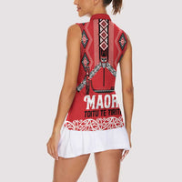 Toitu Te Tiriti Waitangi Women Sleeveless Polo Shirt Red Wharenui House LT9 - Polynesian Pride