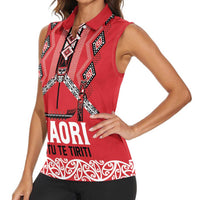 Toitu Te Tiriti Waitangi Women Sleeveless Polo Shirt Red Wharenui House LT9 - Polynesian Pride