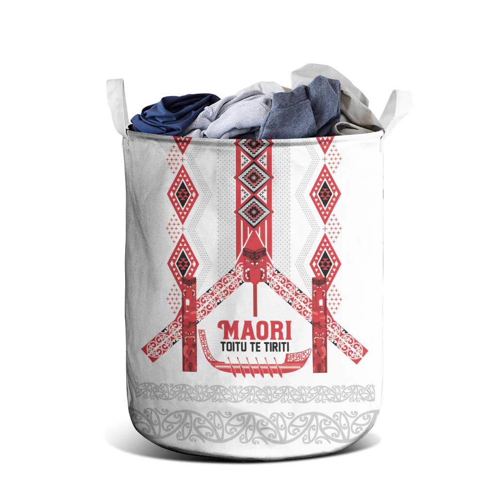 Toitu Te Tiriti Waitangi Laundry Basket White Wharenui House LT9 - Polynesian Pride