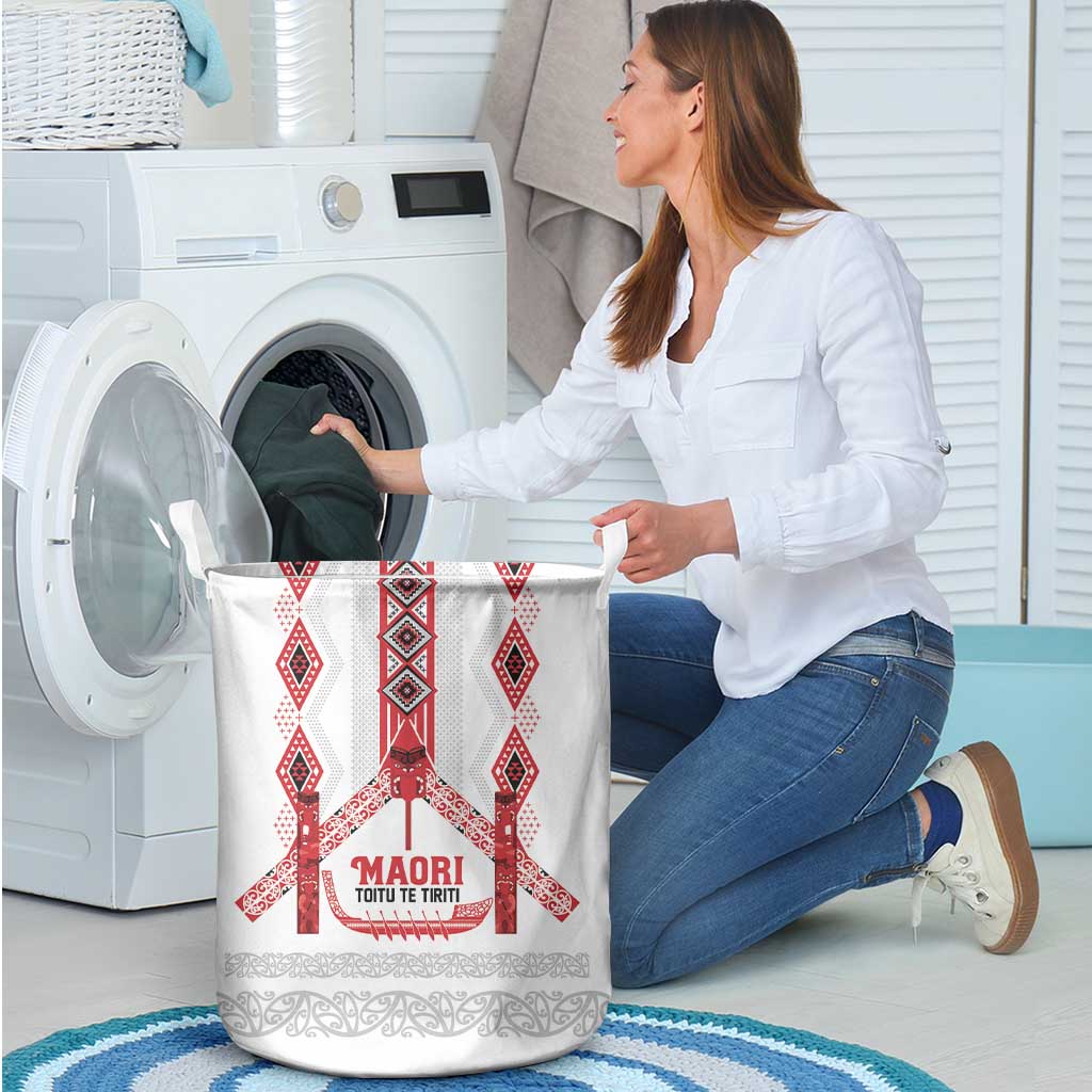 Toitu Te Tiriti Waitangi Laundry Basket White Wharenui House LT9 - Polynesian Pride