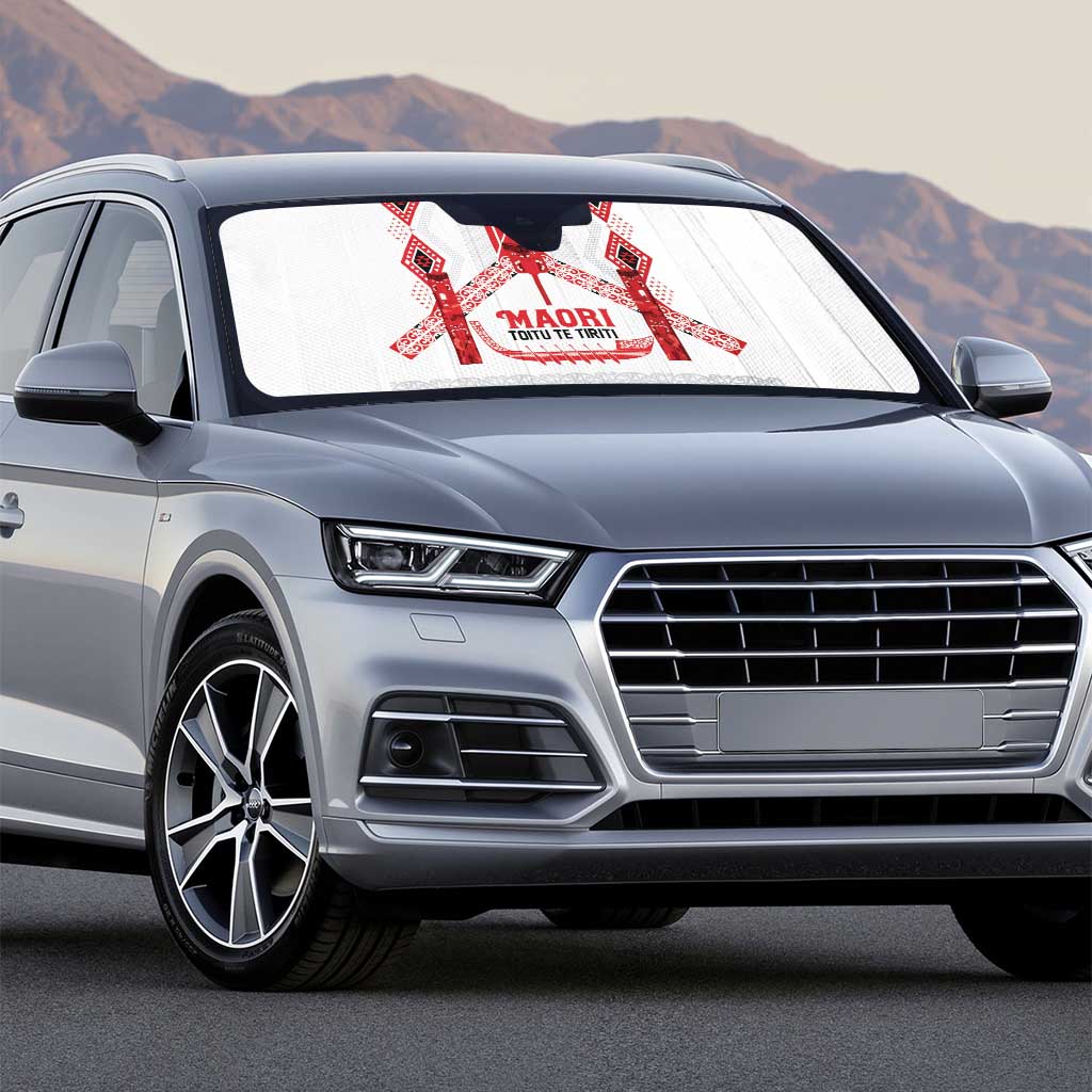 Toitu Te Tiriti Waitangi Auto Sun Shade White Wharenui House - Polynesian Pride