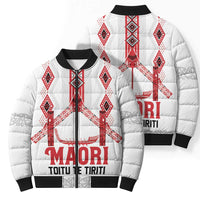 Toitu Te Tiriti Waitangi Bomber Puffer Jacket White Wharenui House LT9 - Polynesian Pride