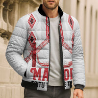 Toitu Te Tiriti Waitangi Bomber Puffer Jacket White Wharenui House LT9 - Polynesian Pride