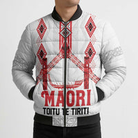 Toitu Te Tiriti Waitangi Bomber Puffer Jacket White Wharenui House LT9 - Polynesian Pride