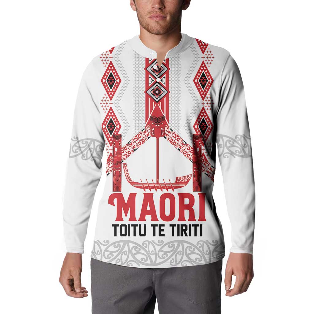 Toitu Te Tiriti Waitangi Button Sweatshirt White Wharenui House - Polynesian Pride