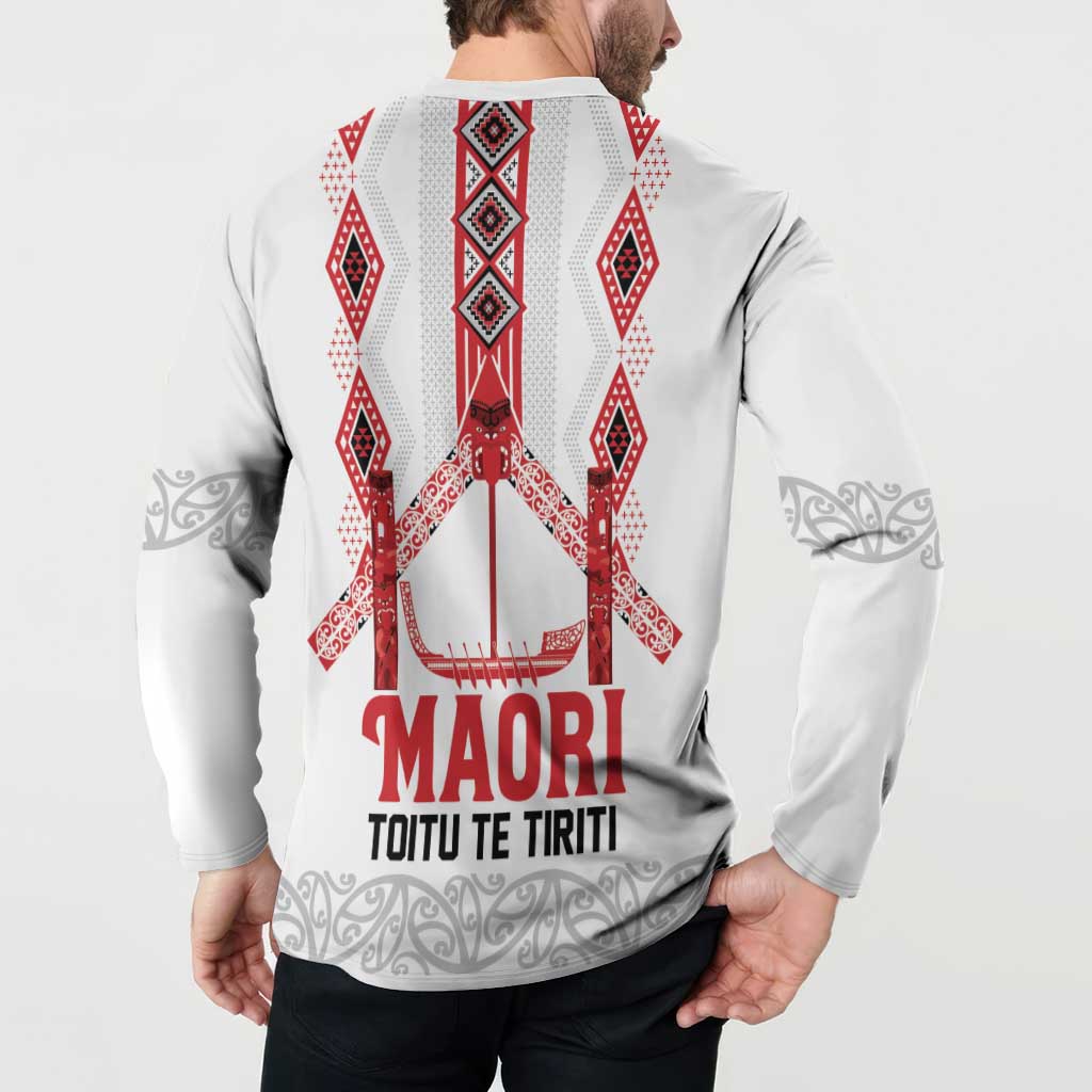 Toitu Te Tiriti Waitangi Button Sweatshirt White Wharenui House - Polynesian Pride