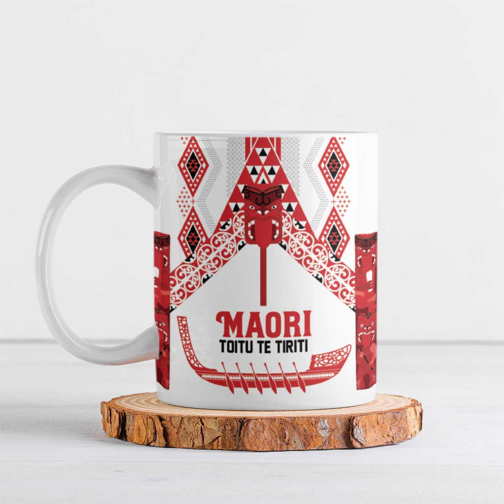 Toitu Te Tiriti Waitangi Ceramic Mug White Wharenui House - Polynesian Pride