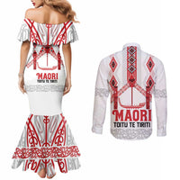 Toitu Te Tiriti Waitangi Couples Matching Mermaid Dress and Long Sleeve Button Shirt White Wharenui House LT9 - Polynesian Pride