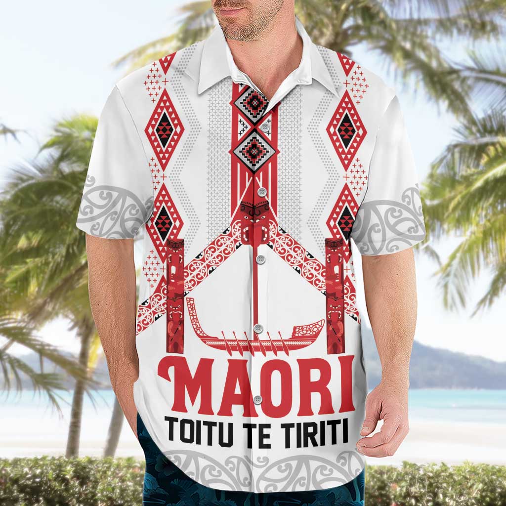 Toitu Te Tiriti Waitangi Hawaiian Shirt White Wharenui House - Polynesian Pride
