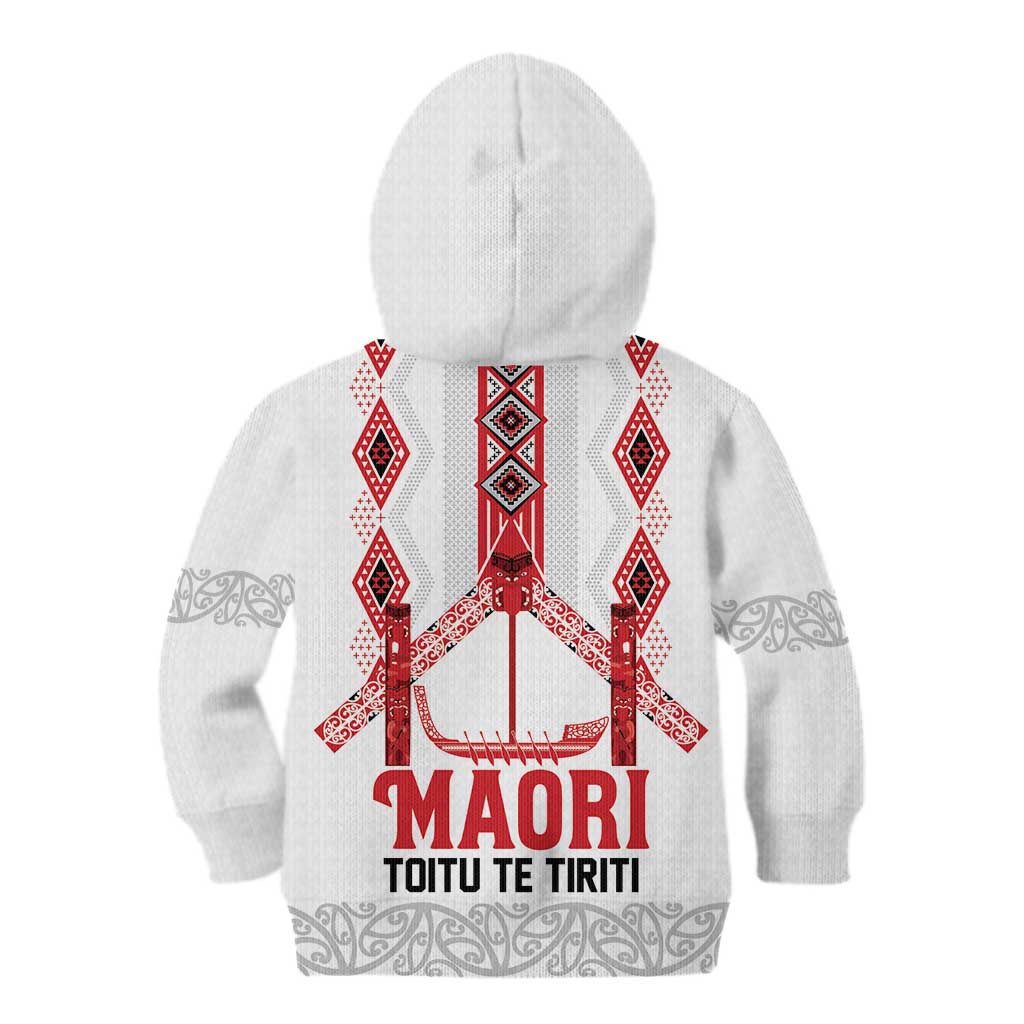 Toitu Te Tiriti Waitangi Kid Hoodie White Wharenui House LT9 - Polynesian Pride