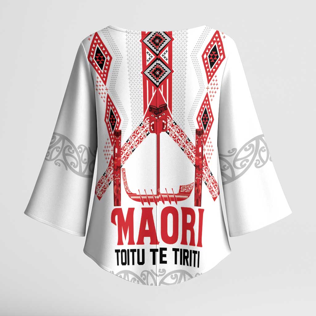 Toitu Te Tiriti Waitangi Kimono Sleeve Blouse White Wharenui House LT9 - Polynesian Pride