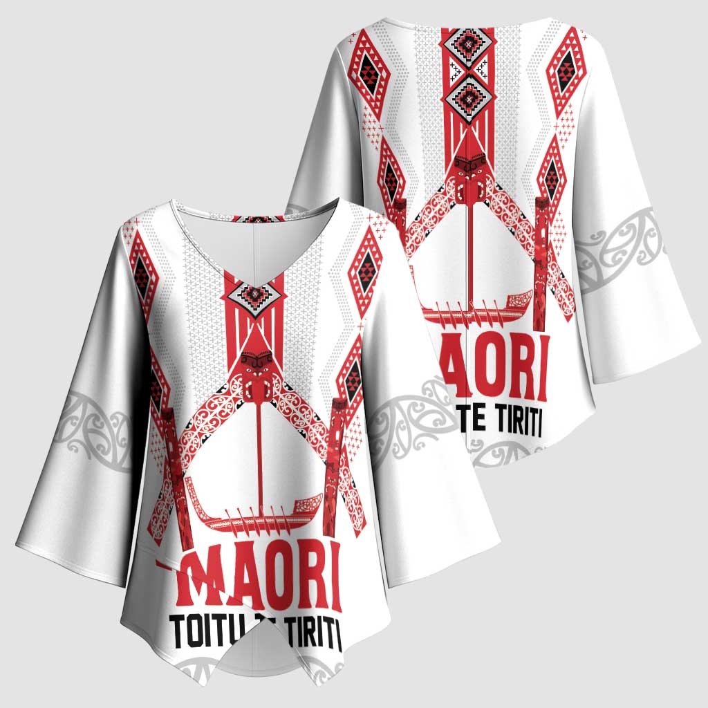 Toitu Te Tiriti Waitangi Kimono Sleeve Blouse White Wharenui House LT9 - Polynesian Pride