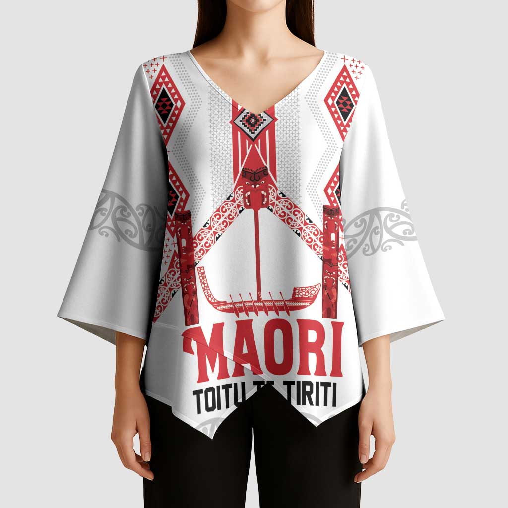 Toitu Te Tiriti Waitangi Kimono Sleeve Blouse White Wharenui House LT9 - Polynesian Pride