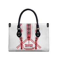 Toitu Te Tiriti Waitangi Leather Bag White Wharenui House LT9 - Polynesian Pride